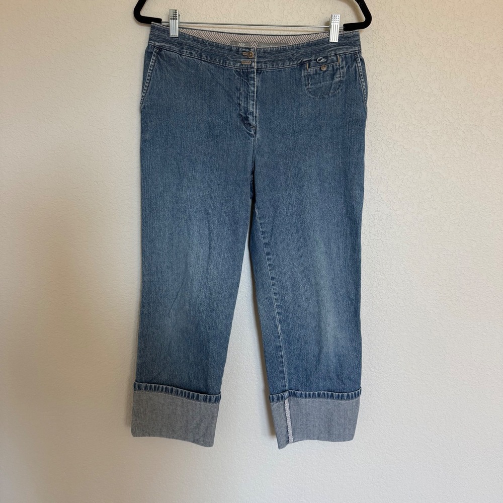 J.Jill Vintage Genuine Fit Capri Cropped Denim Jean Blue 100% Cotton 6 Cuffed
